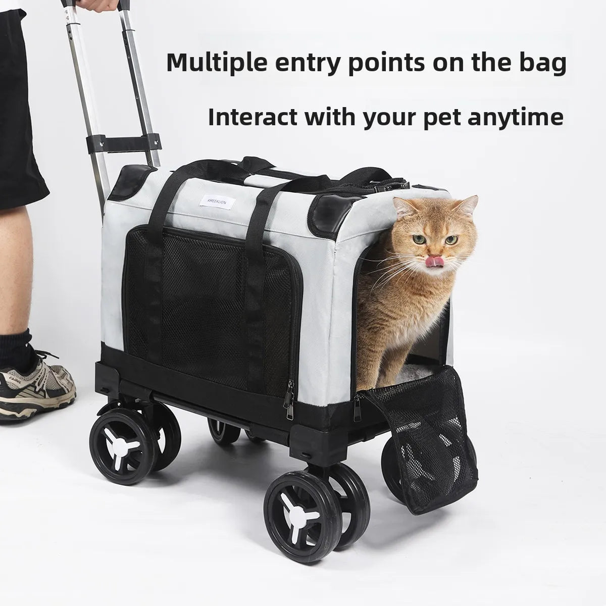 Large Wheel Breathable Pet Rolling Carrier Large Capacity Travel Bag For Two Cats Dogs Portable Car Pet Stroller