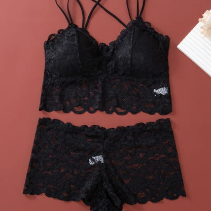 Women's Lace Non-wire Bra And Panties Set Transparent Low Rise Briefs Ultra-thin Comfort Underwear Female Bralette Lingerie Set