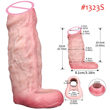 FAAK Silicone Penis Sleeve Ring Realistic Hollow Dildo Size S M Dildo Sheath Delay Ejaculating Cock Enlarger Sex Toys For Men