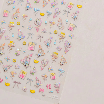 Colorful Bagful Jellyfish Bubbles Swimming Rings Rainbow Stars Ocean Starfish Self Adhesive 5D Nail Art Sticker Manicure Decal