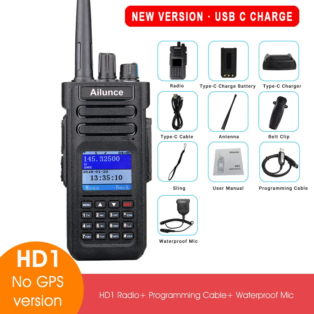 Ailunce HD1 DMR Walkies Talkies Long Range Walkie Talkies Portable Radio FM Communication Emergency Radio Ham Radio Station GPS