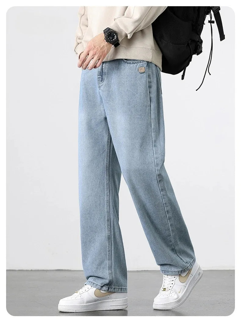 Spring Autumn American Retro Straight Jeans Men Streetwear Korean Fashion Loose Baggy Wide Leg Denim Pants Male Casual Trousers