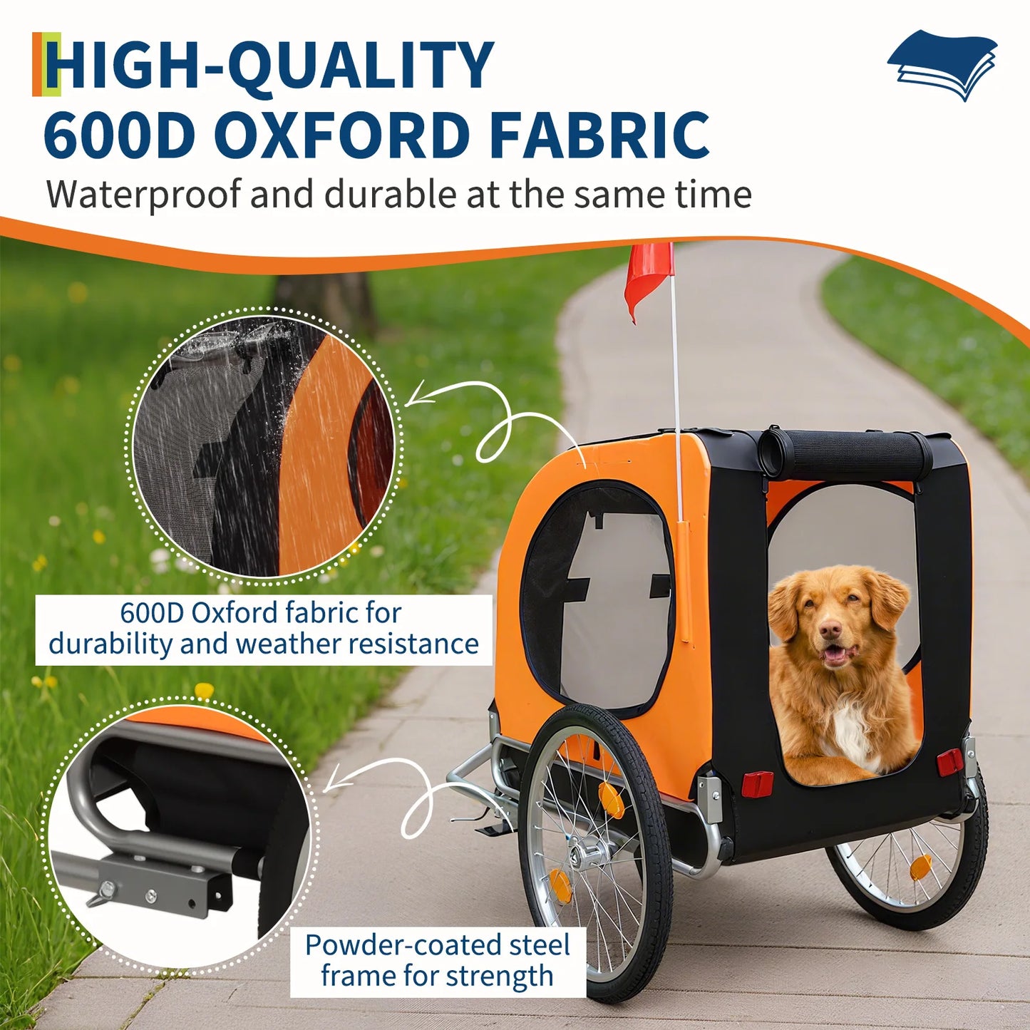 Heavy Duty 2-in-1 Dog Bike Trailer & Jogging Stroller for Medium/Large Dogs - 88 Lb/40 kg, Ventilated Waterproof Cabin, Collapsible Steel Frame, Quick-Release Wheels, All-purpose Hitch (20-29' Bikes)