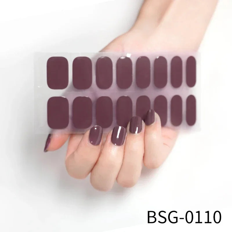 16/18/20Tips Semi-Cured Gel Nail Strips Adhesive Full Cover Stickers for Nails UV Lamp Need Press On Nails Fashion Manicure