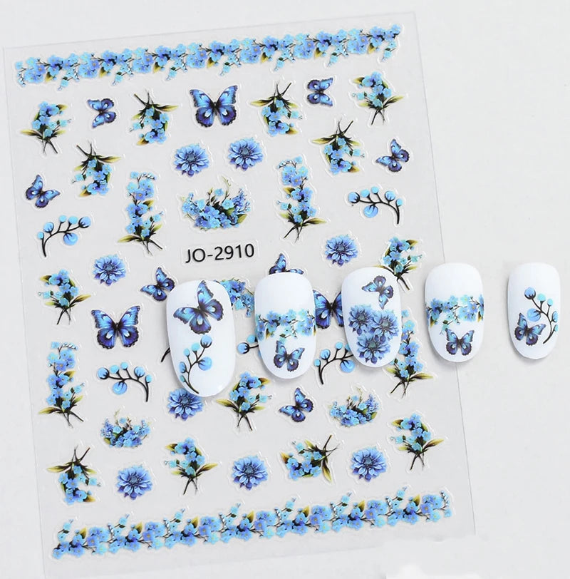 3d Nail Art Decals Spring Booming Violets Lavenders Purple Blue Pink Flowers Butterflys Stickers Decoration For Nail Tips Beauty