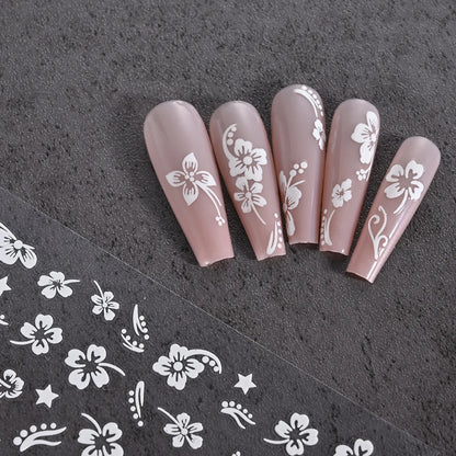 5D Hibiscus Flower Nail Embossed Sticker Lace Flower White Pink Petal Floral Self Adhesive Nail Art Slider DIY Elegant Romantic