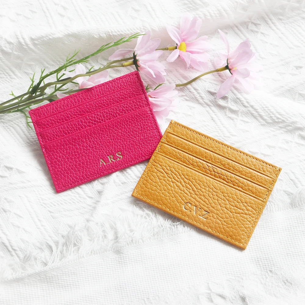 Custom Company Logo Cowhide Card Holder Woman Man Fashion Slim Mini Card Bag Genuine Leather Engrave Name Luxury Casual Purse