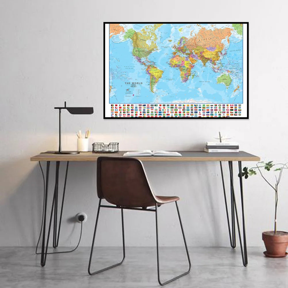 90*60cm World Map in English- Educational Map Canvas Painting Posters and Prints Wall Decoration for Office School Supplies