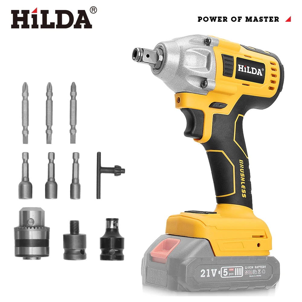 HILDA 1/2" Brushless Impact Wrench 1200N.m High Torque Electric Wrench Power Tool for Scaffolding Tire Repair For Makita Battery