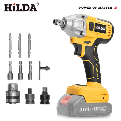 HILDA 1/2" Brushless Impact Wrench 1200N.m High Torque Electric Wrench Power Tool for Scaffolding Tire Repair For Makita Battery