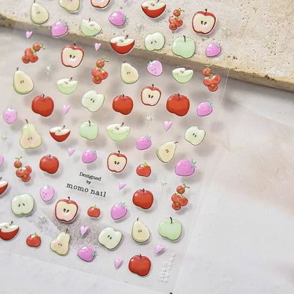 Fresh Sweet Fruits Strawberry Cherry Bowknot Love Heart Lemon 5D Nail Art Stickers Self Adhesive Decorations Nail Manicure Decal