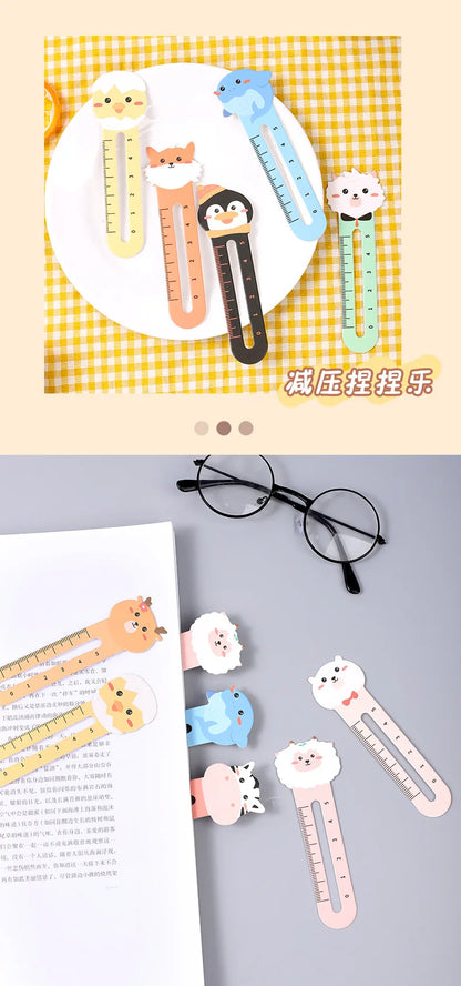 50Pcs/pack Cartoon Animal Bookmark Cute Bear Kitten Student Ruler Bookmark Students Supplies