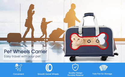 Stock Storage Airline Approved Hiking Large Rolling Stroller Wheeled Cat Dog Pet Trolley Carrier With Wheels for Large Dogs