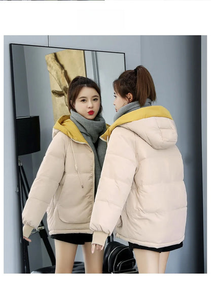 Women's Thickened Cotton Jacket Bread Style Loose Fit Short Coat Winter Outerwear Korean Version Student Friendly Zipper Closure