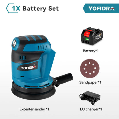 YOFIDRA Electric Orbital Sander 125MM Cordless Grinding Sanding Polishing Machine Woodworking Power Tool For Makita Battery Pin