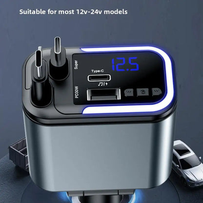 5 In 1 Retractable USB C Car Charger 180W Car Fast Charging Adapter With Atmosphere Lights For IPhone,iPad,Android