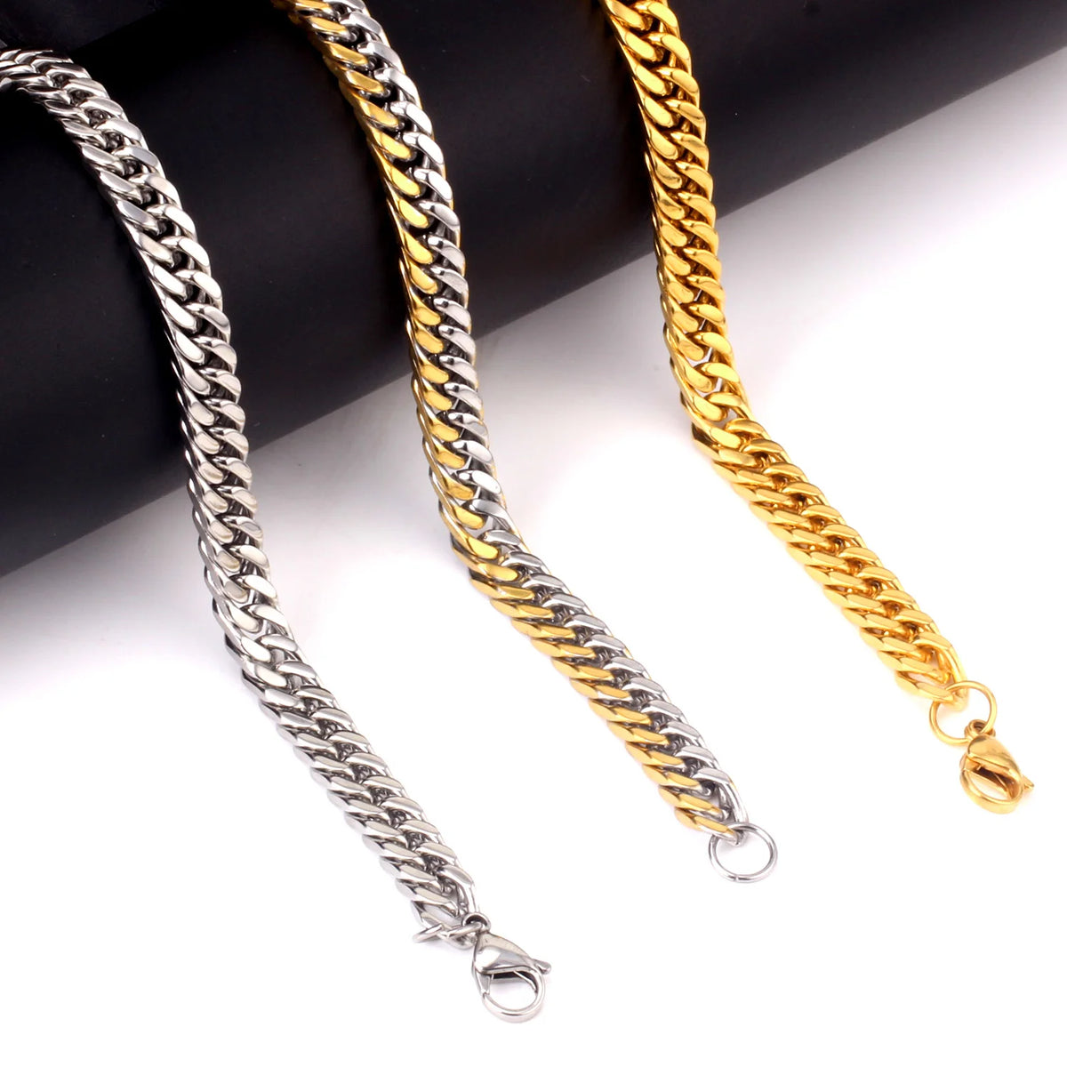 LUXUKISSKIDS Stainless Steel Couple Men/Woman Bracelets Fashion Curb Cuban Link Chains On Hand Rock Bracelet Wrist Jewelry Gifts