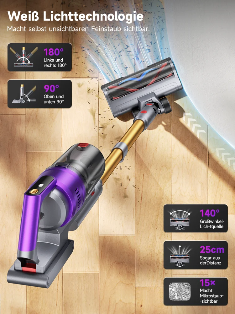 Tdyon Nova 70000Pa Cordless Vacuum Cleaner, 75Mins Long Runtime Removable Battery, Self-Standing Wall Charging, Lightweight Stick Vac for Home Pet Hair