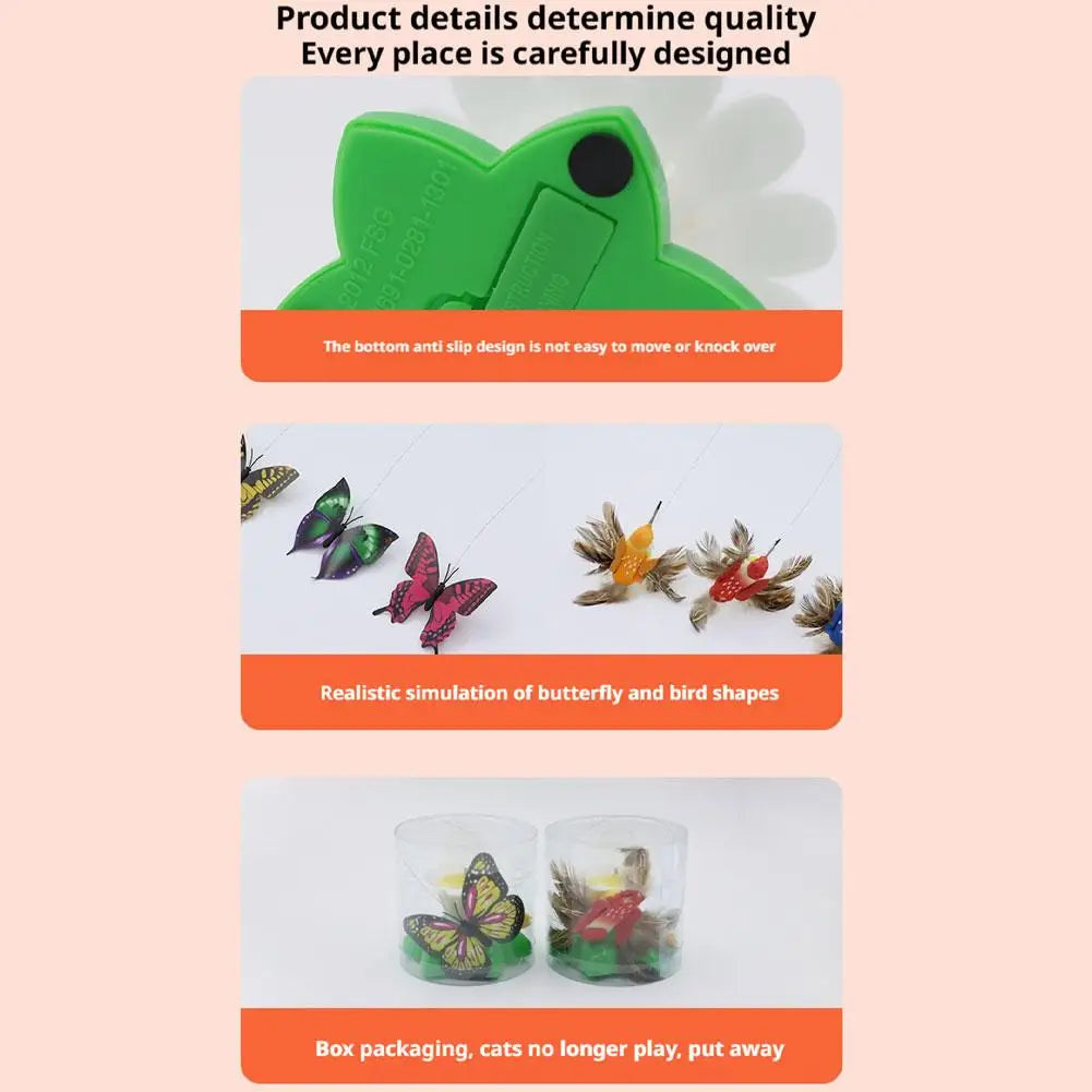 Interactive Cat Teaser Wand Toy - Automatic Rotating Electric Flying Butterfly Hummingbird, Indoor Kitten Exercise Play Toys