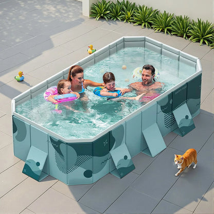 Foldable Pool For Family Non Inflatableframe Outdoor Swimming Pool Kiddie Pools Thickened Support Above Ground For 1~8 People Can Connected Water Pump
