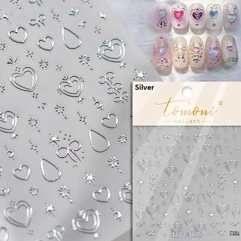 1pcs 5D Diamond Japanese White Lace Bow Nail Art Stickers Pearl Rhinestones Nail Decoration Adhesive Decals Slider DIY Accessory