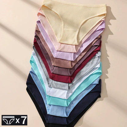 7Pcs Women's Panties Striped Briefs for Women Low-Rise Breathable Cotton Female Soft Underwear Solid Colors Ladies Underpants