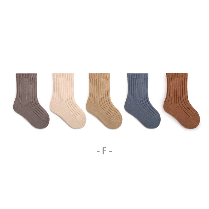 MILANCEL New Autumn Kids Socks Girls Solid Color Mid Tube Socks Children Sock 5 Pairs a Lot