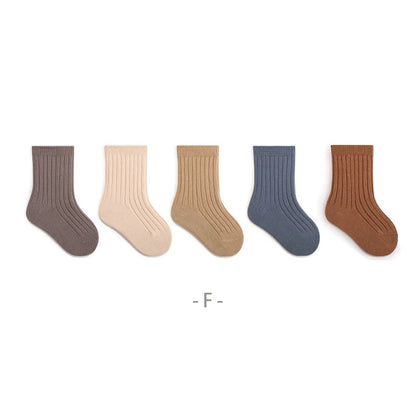 MILANCEL New Autumn Kids Socks Girls Solid Color Mid Tube Socks Children Sock 5 Pairs a Lot