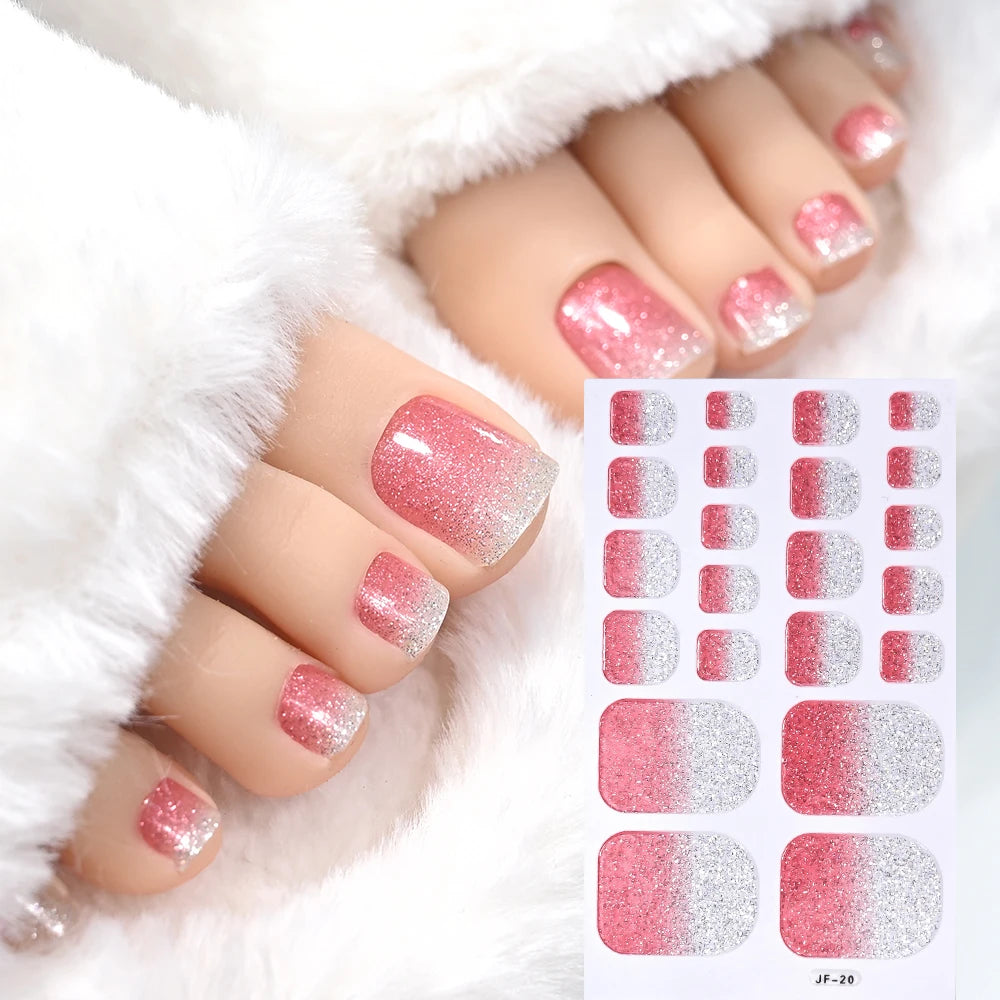 22Tips Solid Color Self-adhesive Gel Stickers for Toe Nails Waterproof Long-lasting Toenail Stickers Toe Full Cover Toenail Wrap