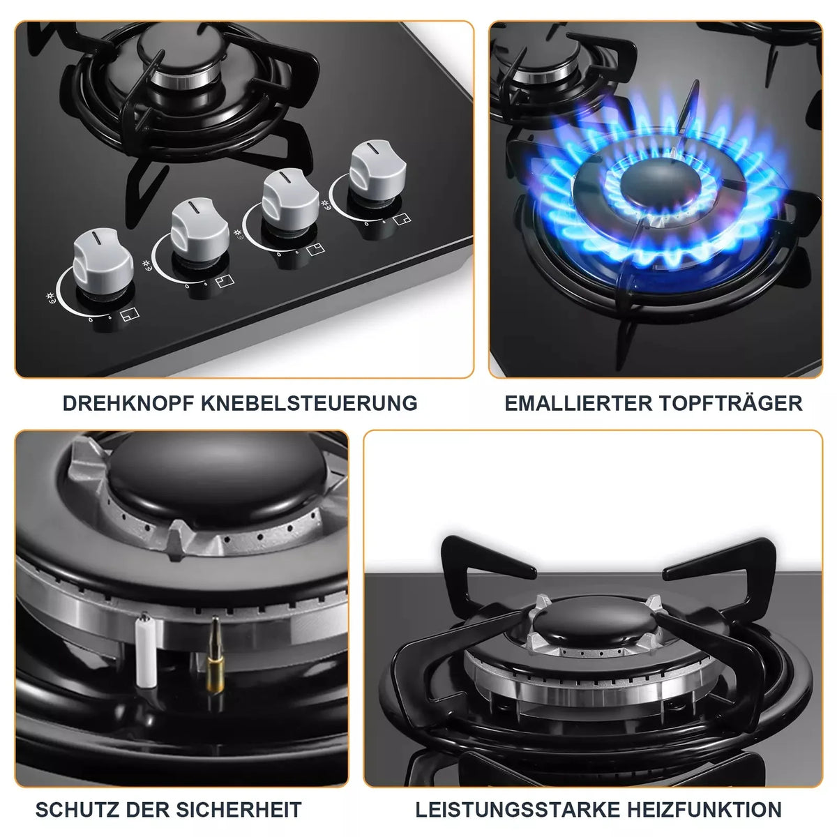 TopStrong 4-Burner Glass Ceramic Built-in Hob Natural Gas Propane Gas Hob