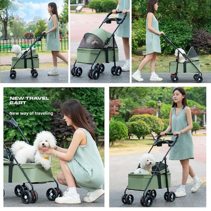 2026 New Lightweight Foldable Pet Stroller Teddy Cat Dog Handcart Outdoor Travel Cart for Small Pets