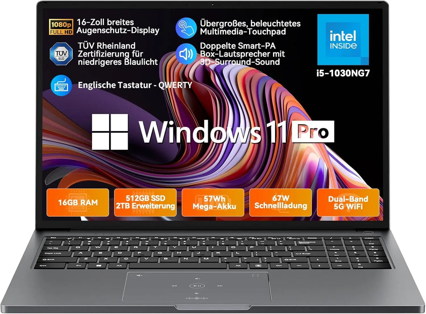 Blackview Acebook 12 Win 11 Pro Laptop 16'' 1920*1200 Display, Intel I5-1030NG7 Notebook, 16GB 512GB, 5000mAh