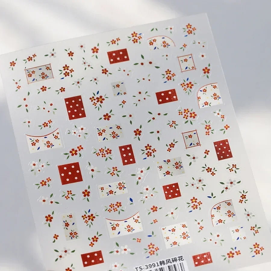 White Flower Petal Cherry Blossom Peach Blossom Falling Petal Floral Gradient 5D Self Adhesive Nail Art Sticker Manicure Decals