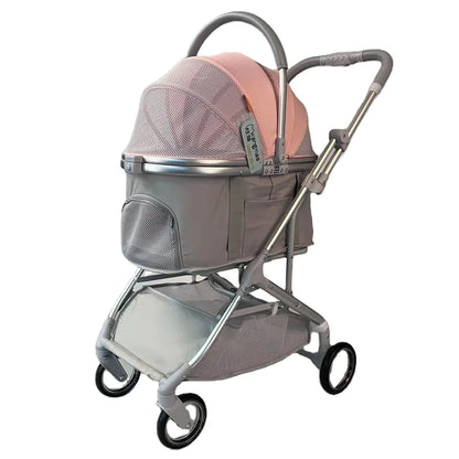 Detachable Pet Cage Portable Aluminum Tube Frame One-Click Folding Stroller for Dogs Cats for Travel & Outdoor Adventures