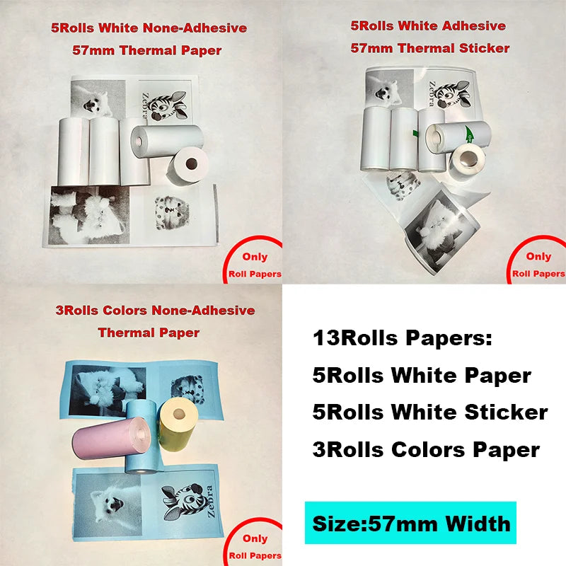 5 Rolls 10 Years Use PeripageThermal Adhesive Sticker Photo Paper for Cute Cat Mini Paperang Memobird Poooli Printers Supplies