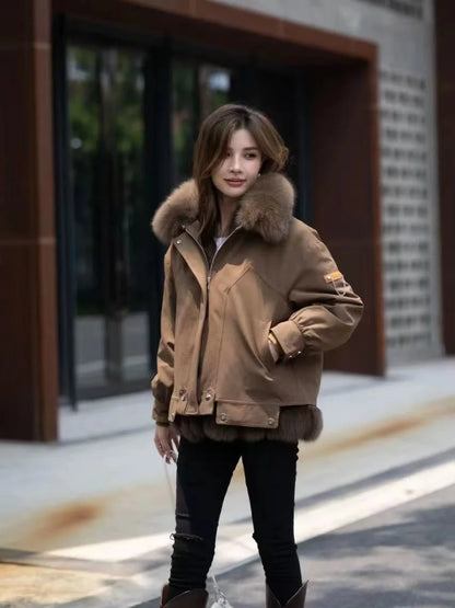 Upgraded 2023 Autumn/Winter omen's Pi vercomes Warm tras Coat Natural Fox Hair Fashion Wool Coat Temperament Slimming Inner Tank