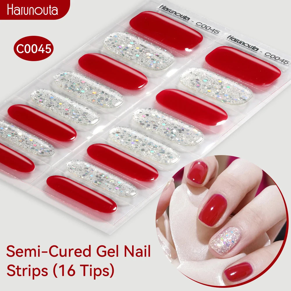 Gradient Auroras Semi Cured Gel Nail Strips Sparkly Shinning DIY Gel Polish Stickers for Nails Works with UV/LED Nail Lamps