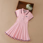 Kids Girls Sport Dresses Cotton Turn-Down Collar Tennis Dress 2025 New Summer Short Sleeve Golf Dress for Children