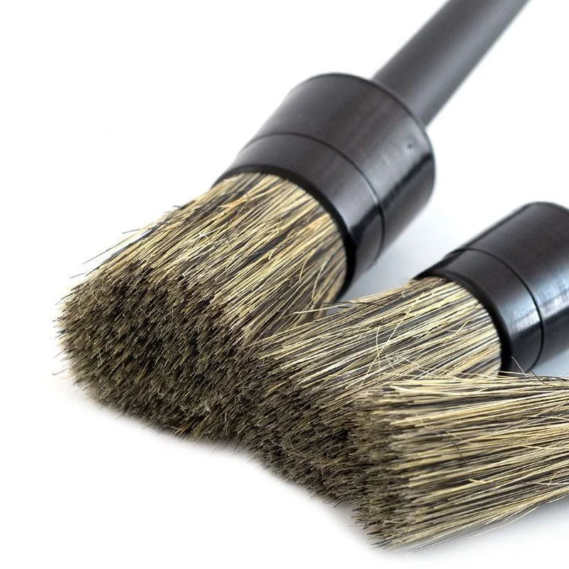 3Pcs Natural Boar Hair Car Detailing Brush Set Soft Bristle Car Cleaning Brush Kits Auto Tire Wheel Wash Exterior Accessories