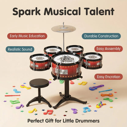 Toddler Drum Set Kids Jazz Drum Kit Educational Percussion Musical Instruments Toy Playset Christmas Birthday Gift for Boys Girl