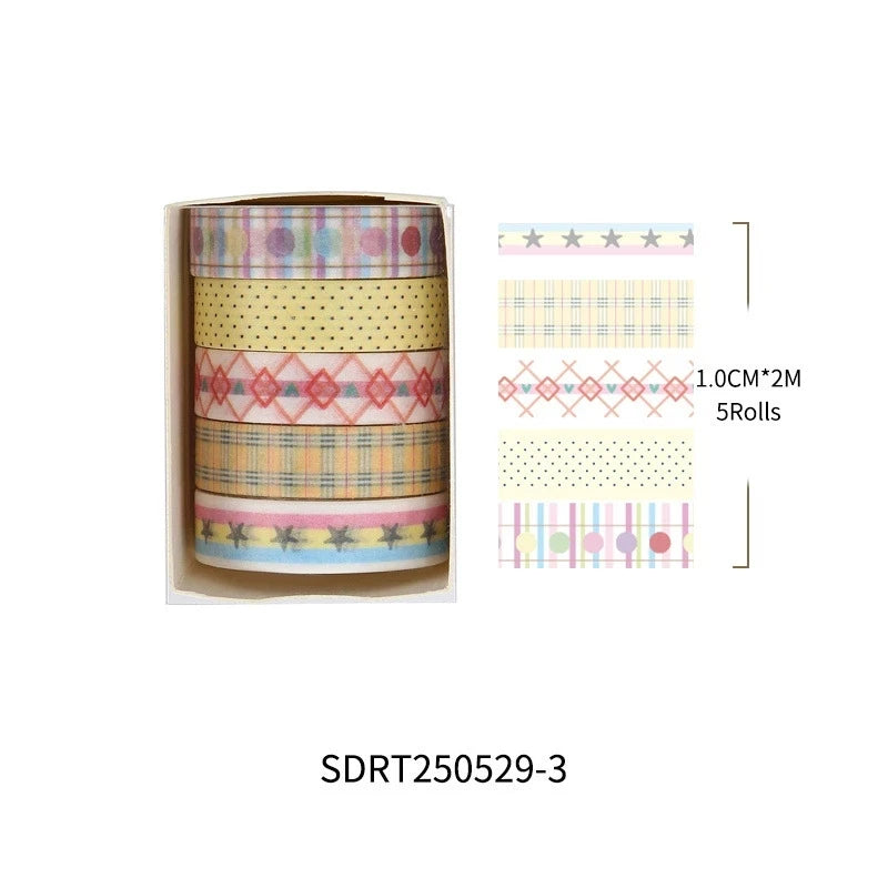 MINKYS 5pcs/set Basic Grid Star Decorative Tape Cute Cartoon Creative Washi Tape School Stationery