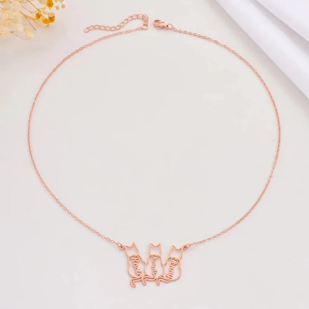 Personalized Pet Name Necklace Custom Multiple Cat Name Pendant Stainless Steel Jewelry Pet cat Commemorative Gifts Accessories