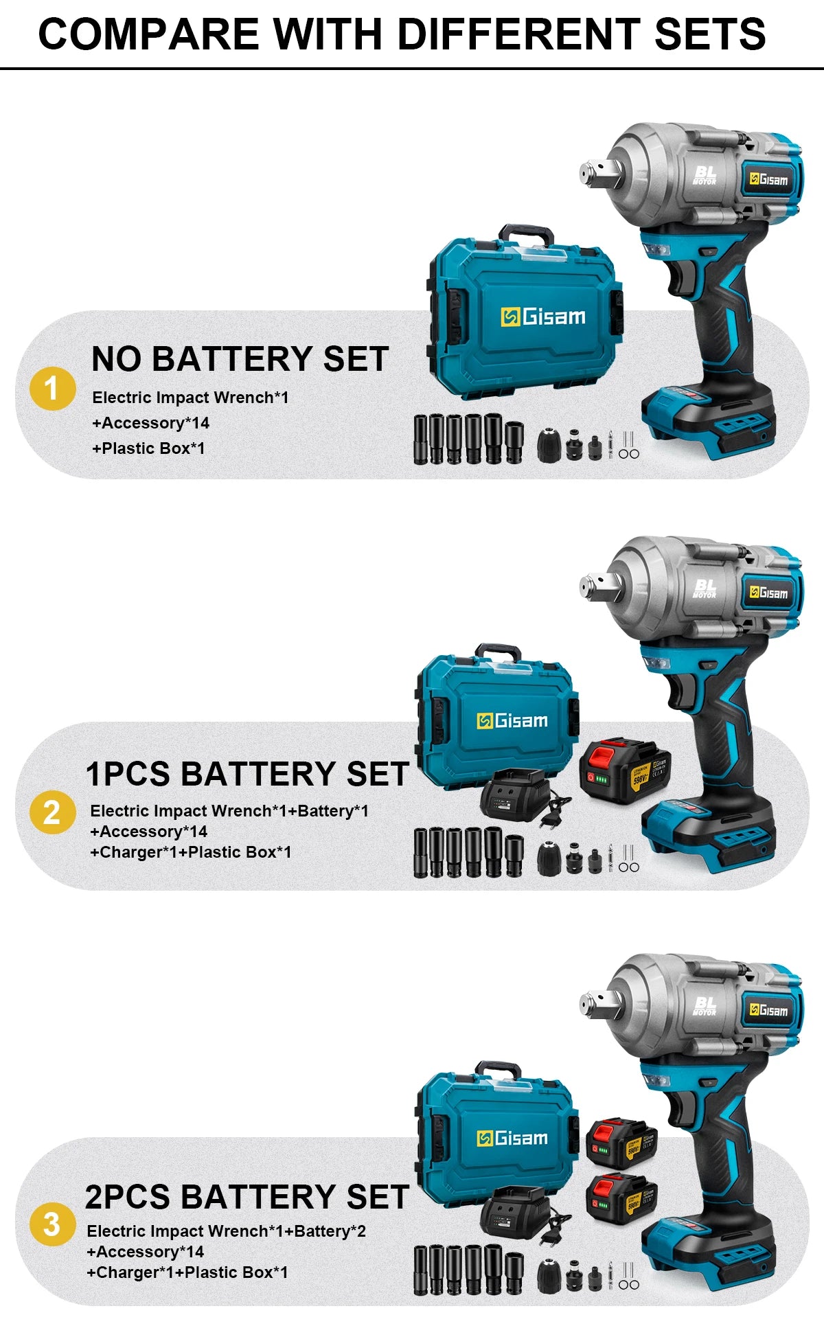Gisam 2000N.M Brushless Electric Impact Wrench 1/2 inch Cordless Screwdriver Drill 3Gear Electric Wrench Power Tool For Makita 18V Battery Pin