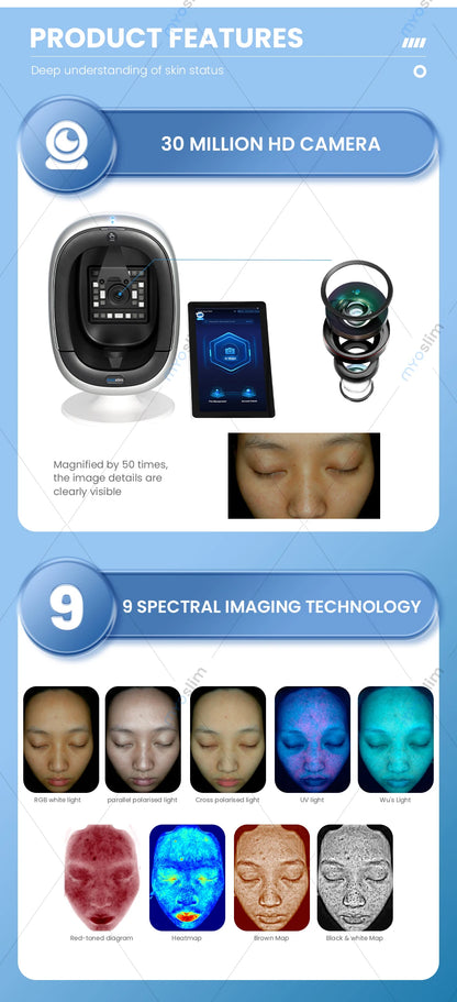 3D Skin Scanner Care Facial Analyzer Monitor Machine Magic Mirror Portable TestingEnglish Detector Face Camera Test Analysis