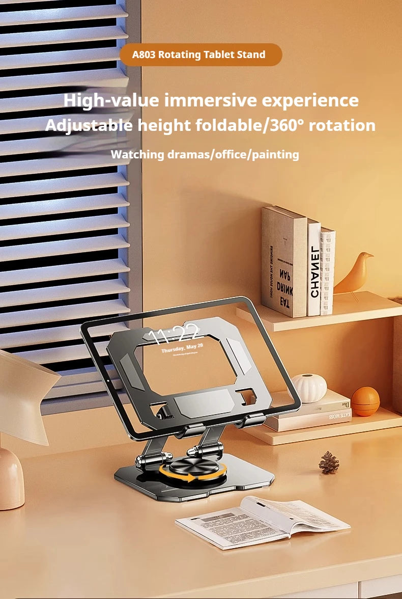 360° Rotating Metal Tablet Stand Foldable Adjustable Desktop Holder Carbon Steel Base Heat Dissipation For Tablet Phone