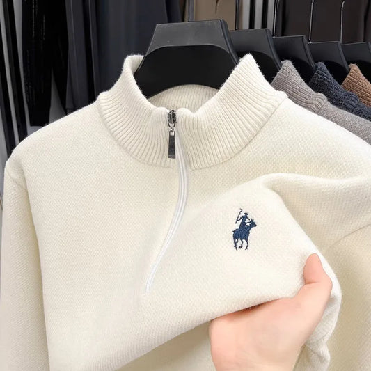 High quality half zipper knitted sweater men fashion luxury brand embroidery designer new top plush warm thick casual men's wear