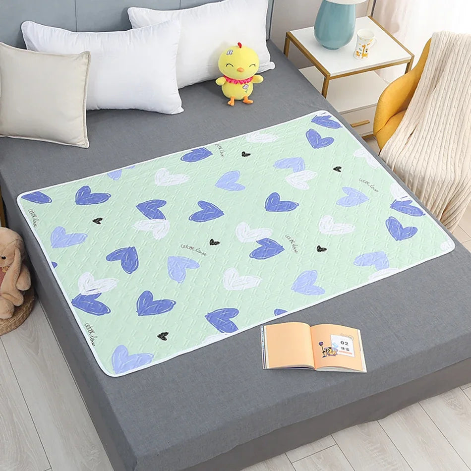 80x120cm cartoon heart, urine separator pad, waterproof, washable, replaceable, night and menstrual protection for baby care
