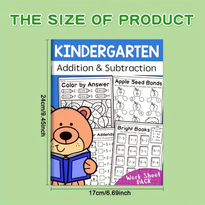 32-Page Interactive Math Learning Workbook with Addition & Subtraction Worksheets, Crossword Puzzles, Colorful Math Activities