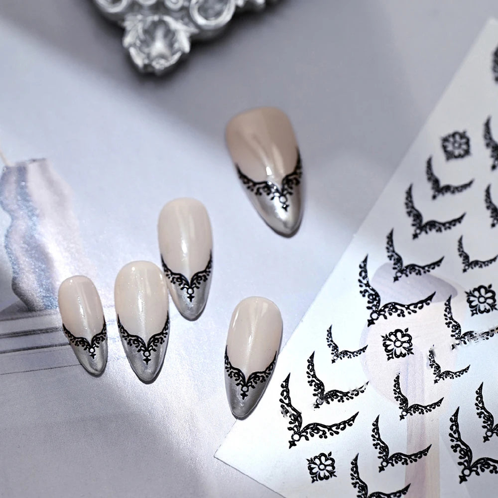 3D Gold Stamping V-Shaped French Tips Nail Art Stickers Retro Metal French Line Nail Decals Chrome Curved Strip Nail Decoration