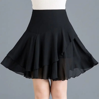 Fashion Solid Color Spliced Ruffles Chiffon Skirts Women's Clothing Summer New Loose Office Lady Elastic High Waist Skirts